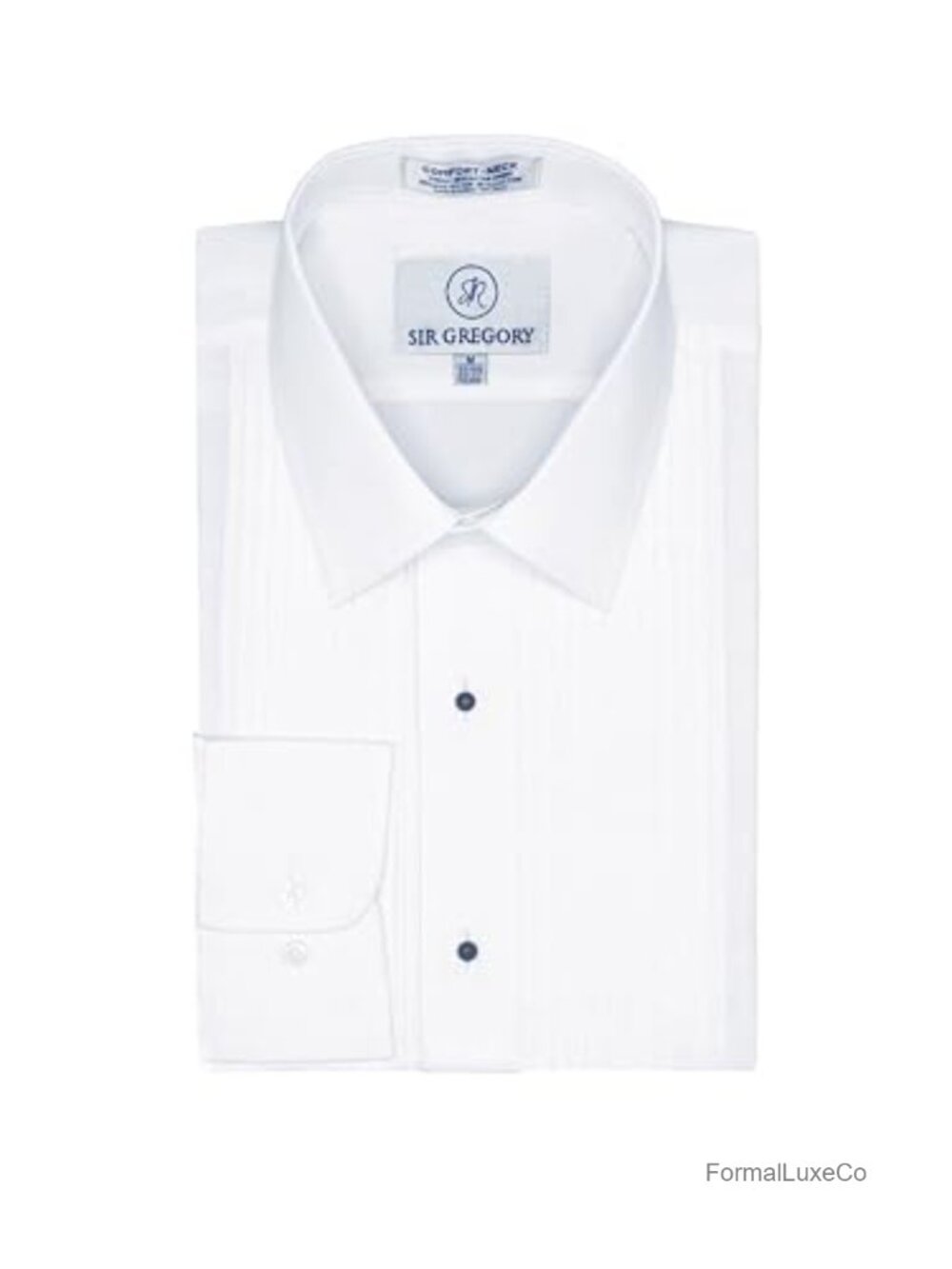 Fitted Laydown Collar Tuxedo Shirt 1/4 Inch Pleats Convertible Cuffs